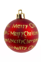 red christmas bauble on white