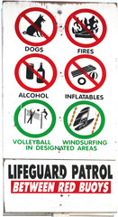 no dogs, alcohol, fires, inflatables.  volleyball/windsurfing ok
