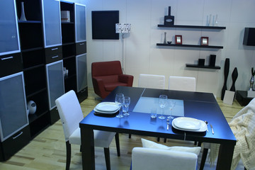 modern room with dining table