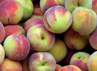 green and red peaches