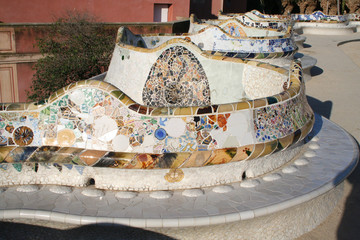 mosaic bench in guell park.
