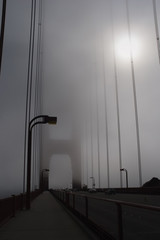  golden gate bridge in thick fog.