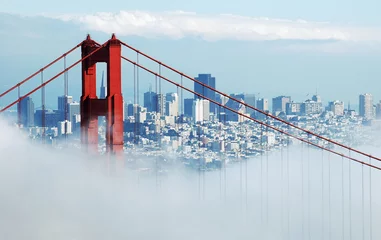 Wall murals Golden Gate Bridge golden gate & san francisco under fog