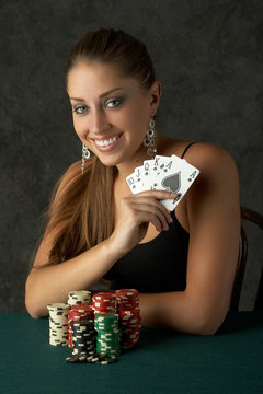 young woman with royal flush