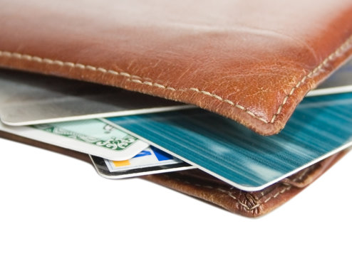 Old Wallet With Credit Cards Isolated