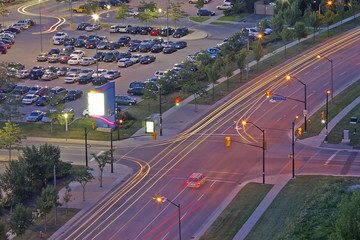 street light trails at dusk