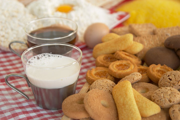 tea, biscuits, milk, egg