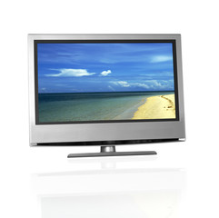 tropical beach on flat screen tv