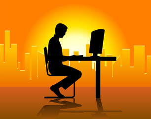 man in front of computer