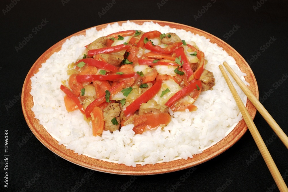 Wall mural carrot chicken and red pepper stir fry 1