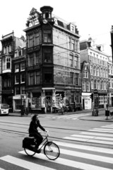 amsterdam street scene - obrazy, fototapety, plakaty