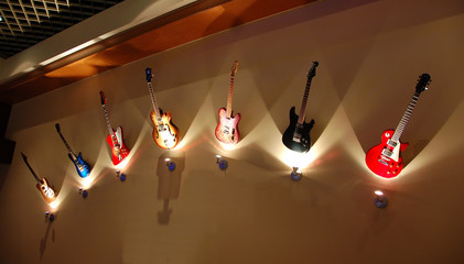 row  of guitars