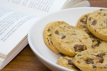 bowl of cookies and book