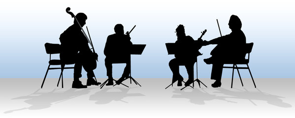 silhouette of quartet in blue