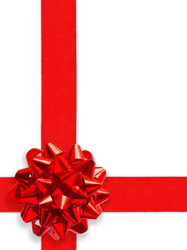 red gift ribbon over white