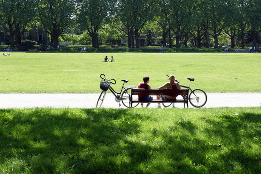 bikers couple in the park
