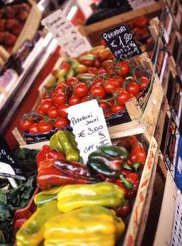 crates of veggies, rome, italy