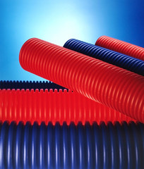 blue and red plastic pipes