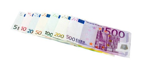 euro banknotes from five up to five hundred