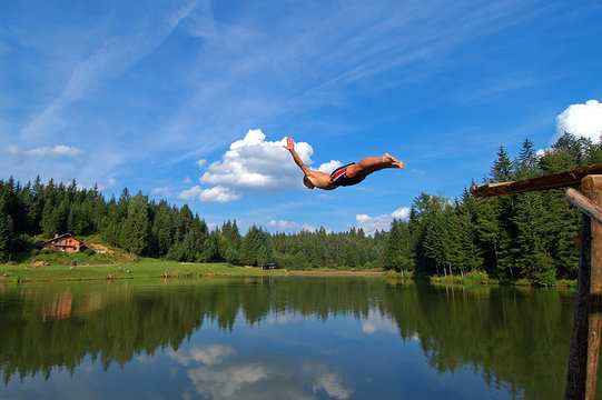 jumping in lake