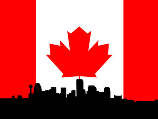 calgary skyline against canadian flag