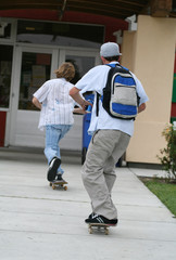 skateboarding to school