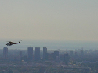 police helicopter over downtown los angels