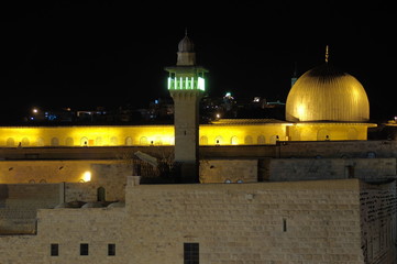 Fototapeta na wymiar View of illuminated Al Aqsa Mosque at night