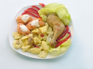 stewed chicken thigh with vegetables, dumplings