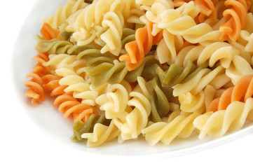 cooked tricolor pasta spirals