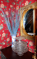 mirror, sticks and cake stands