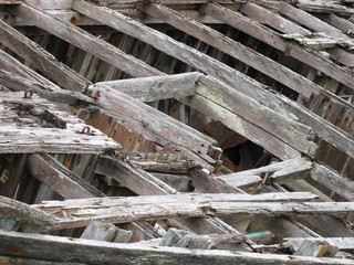 épave de vieux bateau de pêche,charpente