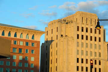 orange sunset of boston buildings
