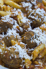 meatballs pomodoro and penne
