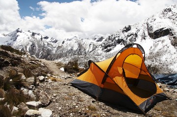 yellow tent in the mountain
