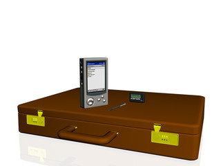 business object, briefcase with pager and pda.