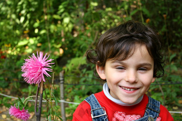 the boy in a garden.