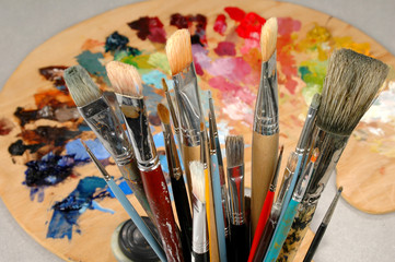 artist's brushes and palette