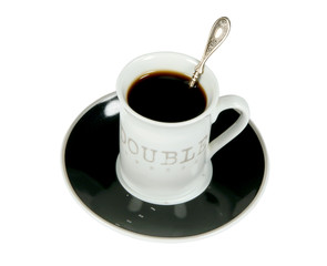 cup of black coffee with the spoon