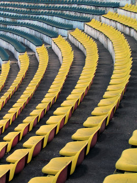 a field of empty stadium seats.