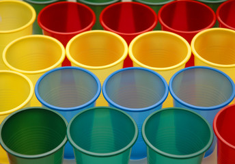 various colour plastic cups