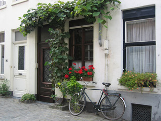 Fototapeta na wymiar vélo sur maison fleurie