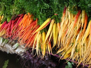 multi-colored carrots at farmers' market