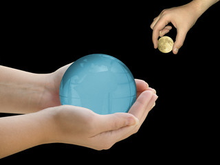 hands with earth and moon