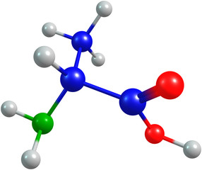 the 3d-rendered colorified molecule of alanine