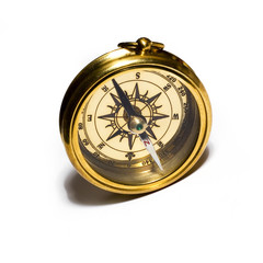 Fototapeta na wymiar Stary styl złoty kompas na białym tle