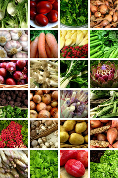 Mosa&iuml;que d'images sur le th&egrave;me des l&eacute;gumes et de la di&eacute;t&eacute;tique