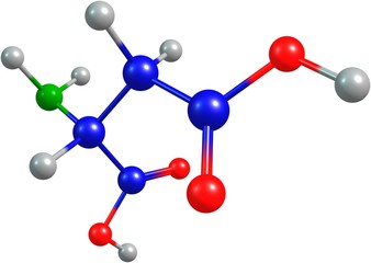 the 3d-rendered colorified molecule of aspartate