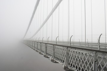 bridge in fog - obrazy, fototapety, plakaty