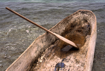 wooden dugout canoe & paddle, haiti - obrazy, fototapety, plakaty